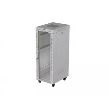 19 Zoll 32HE LANBERG Stand-Rack-Schrank 600×800 mm Grau mit Glastür und LCD (flach Pack)
