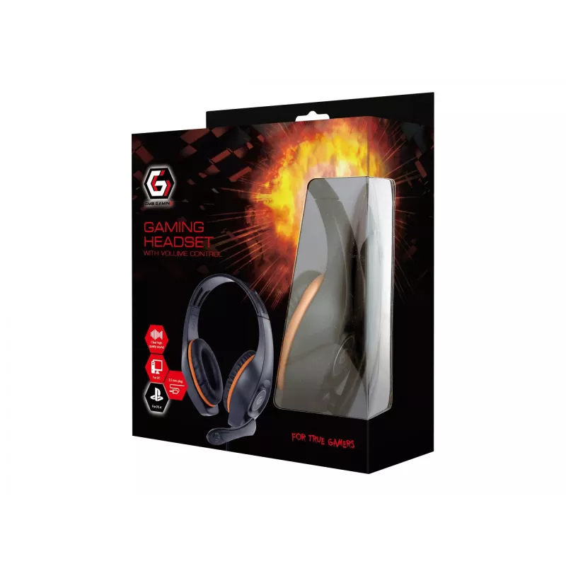 Kabelgebundenes Gaming-Headset GEMBIRD GHS-05-O, ohrumschließend, 20–20000 Hz, 2 m Kabel, 250 g, orange/schwarz