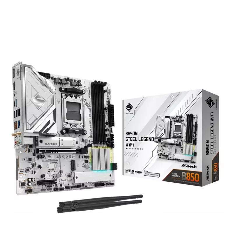 Mainboard ASRock B850M Steel Legend WiFi — AMD B850, Socket AM5, microATX, DDR5, 4 DIMM, Wi‑Fi 7, 2.5Gb LAN