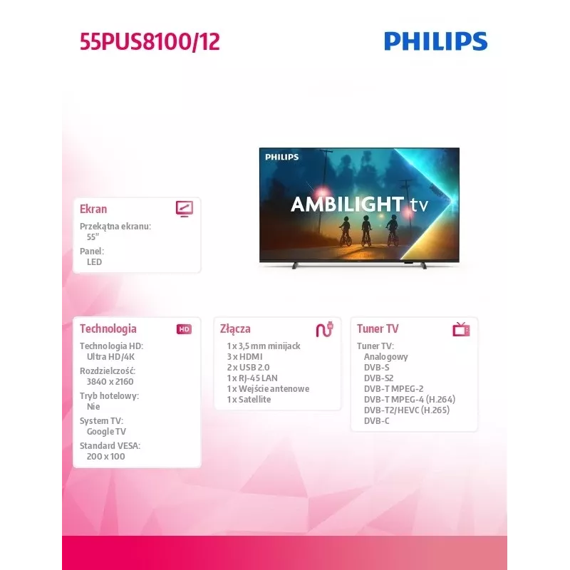 LED TV Philips 55PUS8100/12 55 Zoll, LED-Panel, Energieeffizienzklasse E