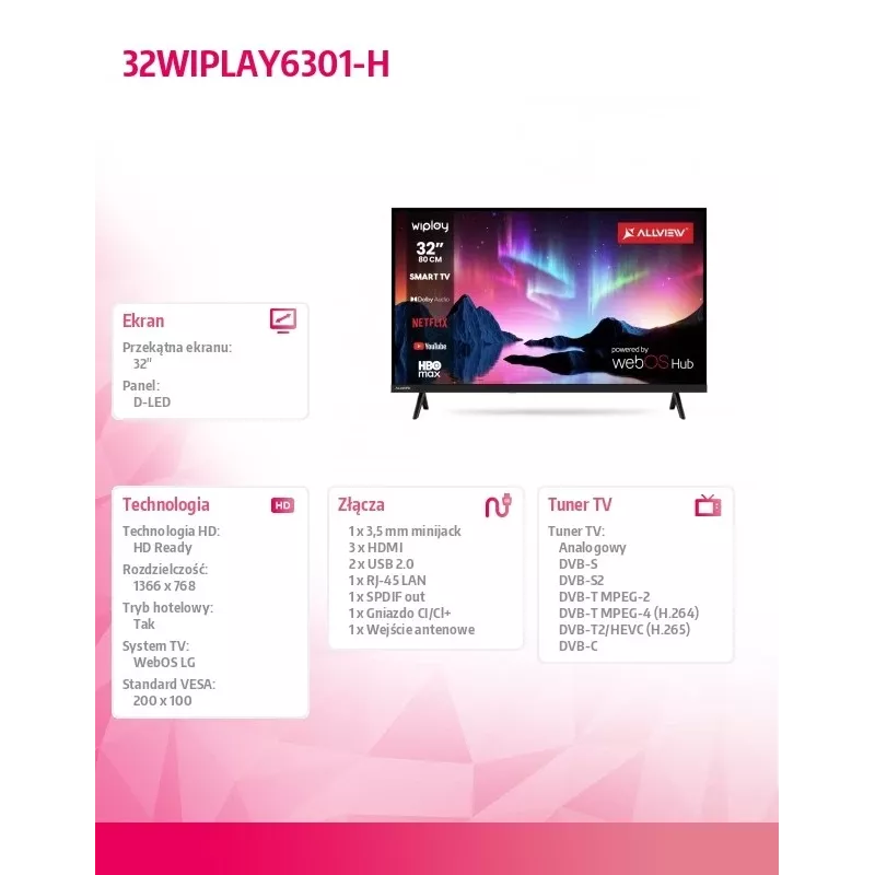 TV LED 32 Zoll 32WIPLAY6301-H
