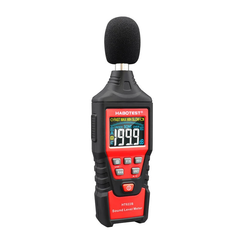 Digitales Dezibel-Messgerät Habotest HT622B — Schallpegelmesser mit A/C-Bewertung, USB-Schnittstelle