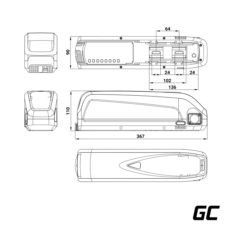 Akku Grün Cell EBIKEGCF02 48V 13000mAh Lithium-Ionen