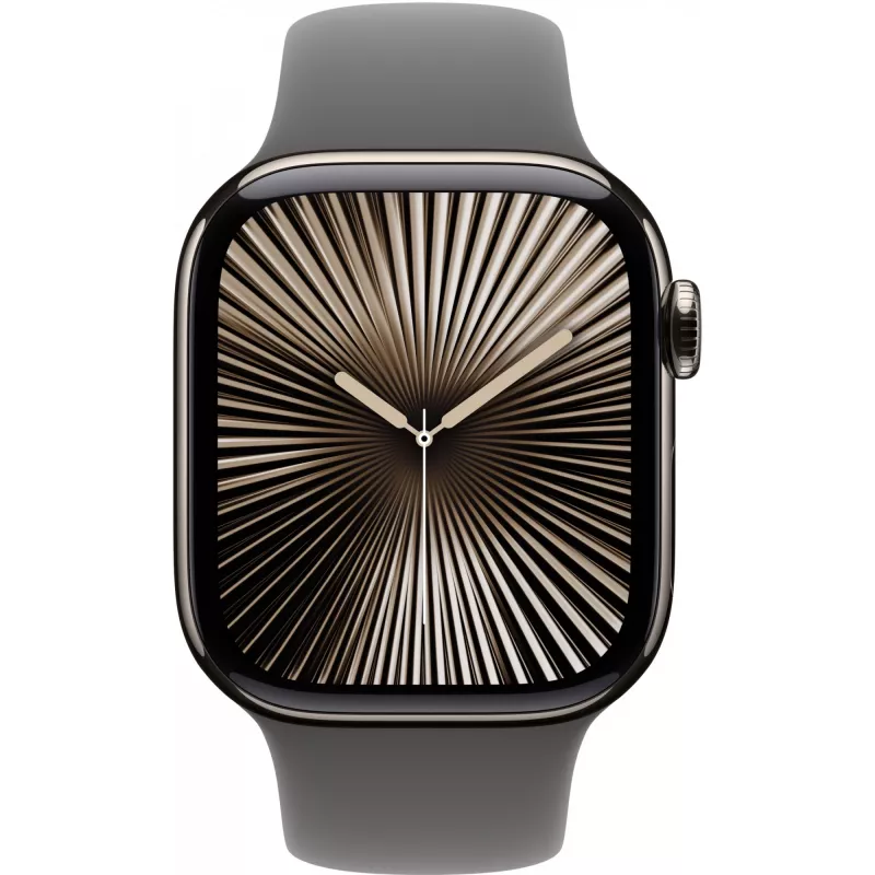 Apple Watch Series 10 GPS + Cellular 42mm Gehäuse aus natürlichem Titan mit Sport Armband in Steingrau – S/M (MWXD3QF/A)