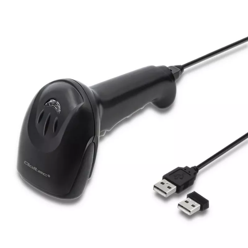 Hand-Barcodeleser QOLTEC 50868 — 1D/2D-Laserscanner, USB kabelgebunden & kabellos, Arbeitsabstand 600 mm, schwarz