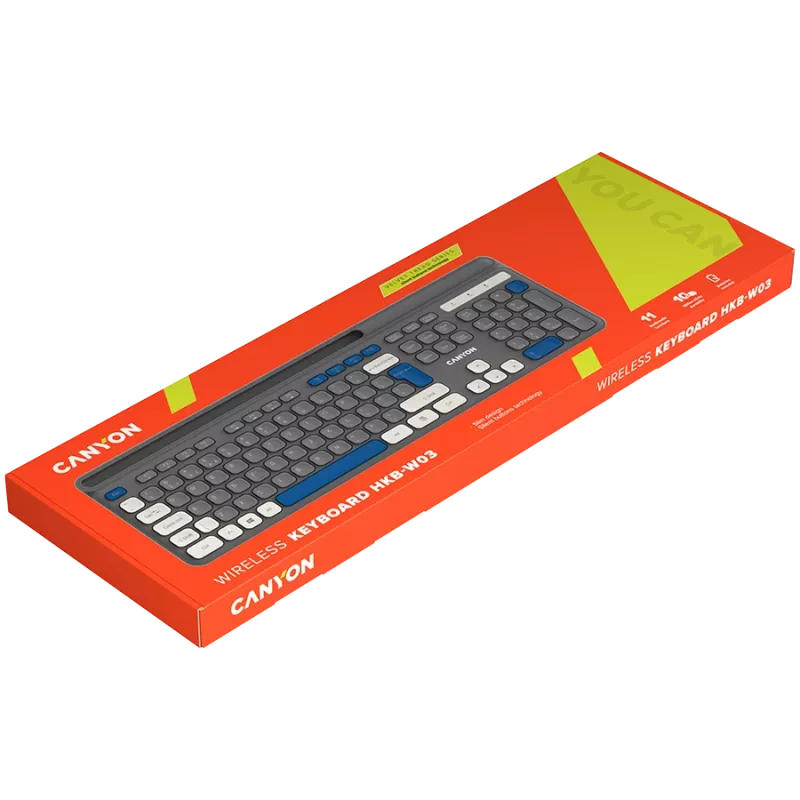 Kabellose Tastatur CANYON HKB-W03 Grau – kompaktes Design, AAA-batteriebetrieben, Modell CNS-HKBW03DG