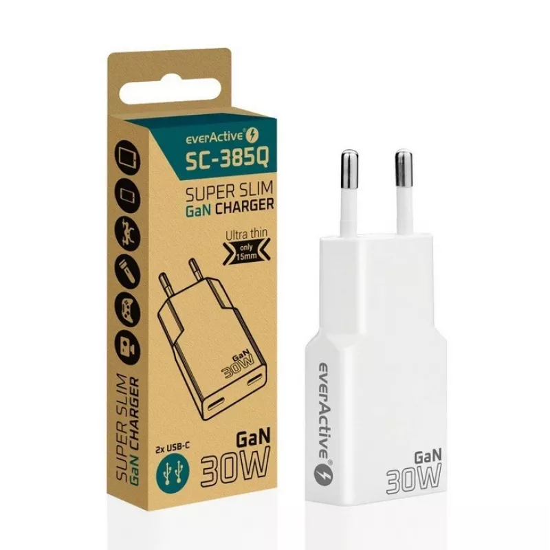 Netzteil everActive SC-385Q Super schlank QC 4 Fast Charging — USB-Schnellladegerät, kompaktes Design