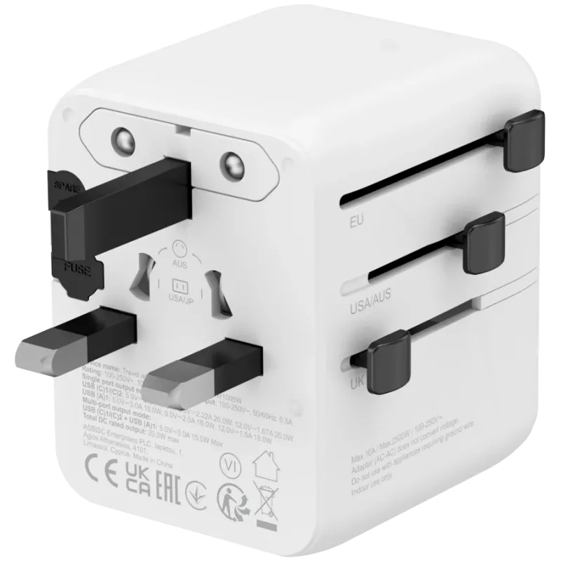 CANYON Reiseadapter OnTour 20 EU/UK/US/AUS 20W Weiß