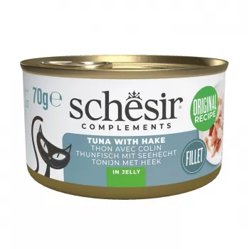 SCHESIR Complements Thunfisch mit Seehecht in Gelee - Nassfutter für Katzen - 70g
