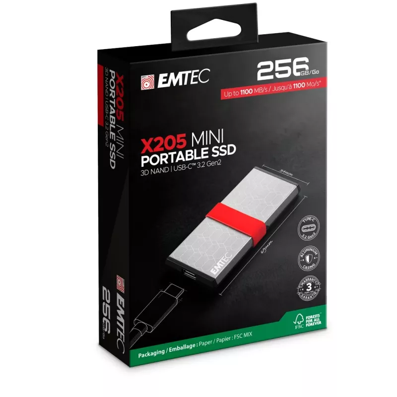 SSD Emtec 256GB Mini USB Type-C USB 3.2 Gen 2x2 Silber