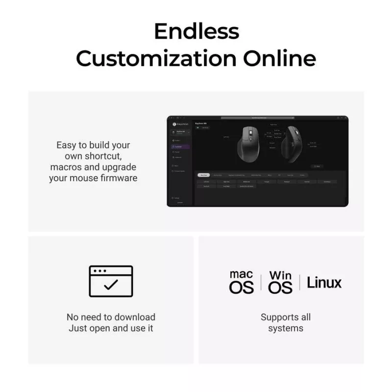 Maus Keychron M6 Rechtshändig Universal — Optisch, RF Wireless + Bluetooth + USB-C, 30000 DPI, Schwarz