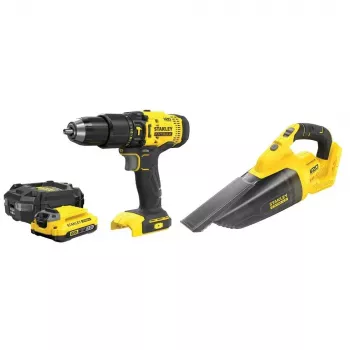 Akkubohrschrauber-Set STANLEY SFMCK219D1-QW — 18V (20V Nennspannung) Li‑Ion, 2 Ah Akku, DCD709 Bohrschrauber, 6‑teiliges Set mit Ladegerät, Koffer, LED-Licht