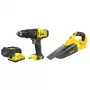 Akkubohrschrauber-Set STANLEY SFMCK219D1-QW — 18V (20V Nennspannung) Li‑Ion, 2 Ah Akku, DCD709 Bohrschrauber, 6‑teiliges Set mit Ladegerät, Koffer, LED-Licht