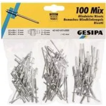 Blindniet-Sortiment GESIPA 100 Stück Modell 1433667 (verschiedene Größen, Aluminium/Stahl)