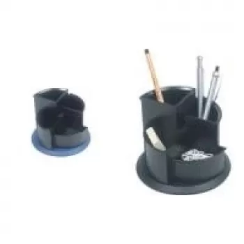 helit Multi-Pen Cup Linear, 4 Fächer, drehbar, schwarz aus Polystyrol, rund, Durchmesser: 150 mm, Höhe: 112 mm (H6390595)