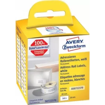 Avery Zweckform - Permanent adhesive rectangular paper address labels - weiß - 28 x 89 mm 260 Etikett(en) (2 Rolle(n) x 130) (AS0722370)