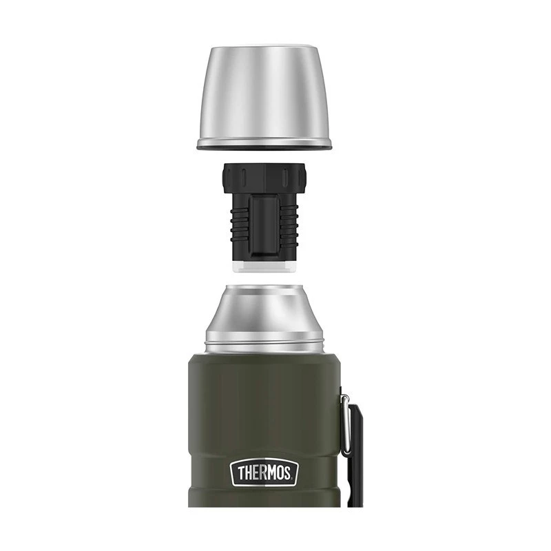 Thermoflasche THERMOS TH-170028 470 ml, vakuumisolierter Edelstahl, olivgrün, 24 h heiß/kalt