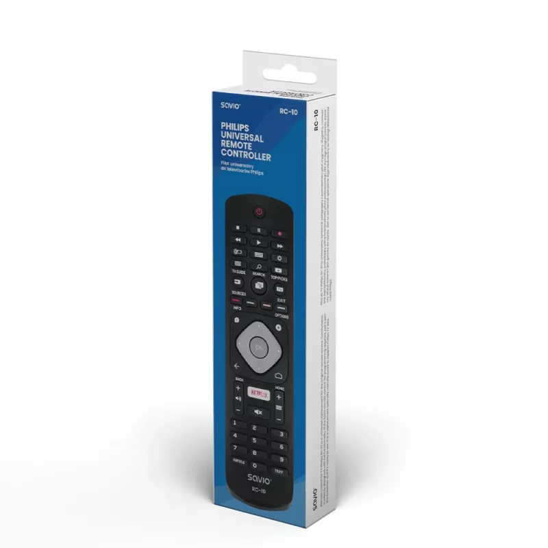 SAVIO Fernbedienung RC-10 für Philips TV, IR Wireless, Schwarz, Drucktasteneingabe