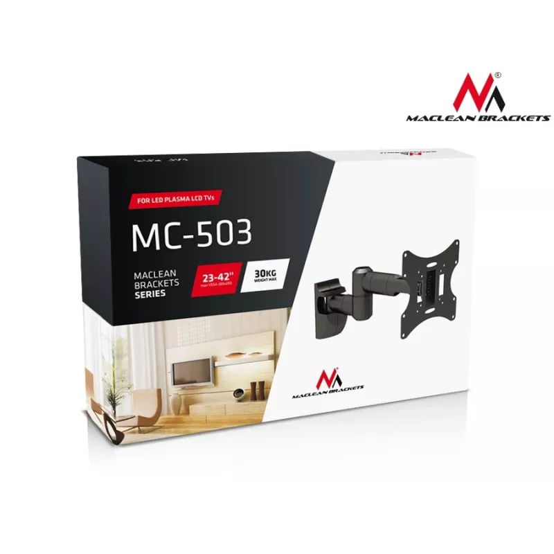 Wandhalterung MACLEAN MC-503A S für 23 Zoll–42 Zoll Bildschirme, neigbar ±20°, VESA 75×75–200×200, 30 kg, silber