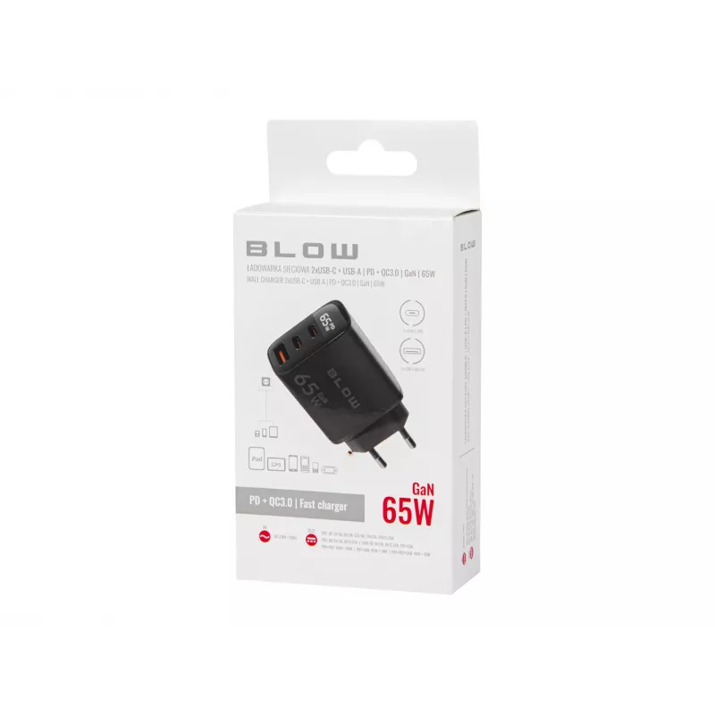 LCD-Wandladegerät USB-Steckdose + USB-Cx2 PD 65W GAN schwarz Wattmeter
