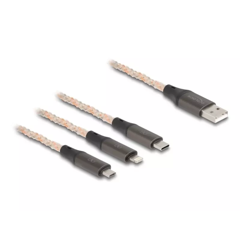 DeLOCK USB-Kabel 1,2 m USB 2.0 USB A USB C/Micro-USB B/Lightning Transparent