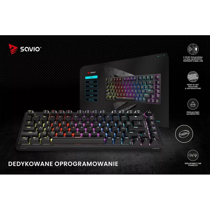 Savio Phenix SAVGK-RED Gaming-Tastatur USB RF Wireless Bluetooth QWERTY