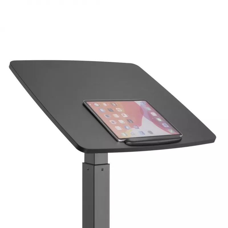 Tragbarer Computertisch mit Rollen, höhenverstellbarer Sitz-Steh-Schreibtisch bis max. 113 cm, bis 30 Grad neigbar, Schwarz