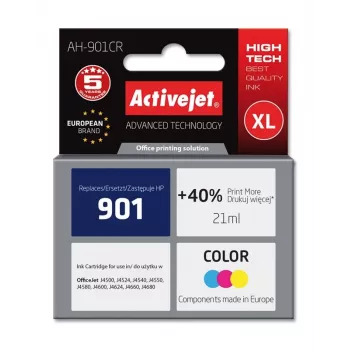 Kompatible Tintenpatrone ActiveJet AH-901CR Farbe (High XL, farbstoffbasiert, 21 ml, Cyan/Magenta/Gelb)