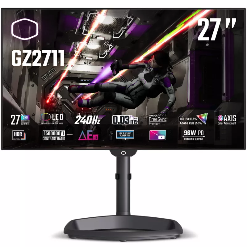 Cooler Master Tempest GZ2711, 68,6 cm (27 Zoll) 240 Hz, Freesync Premium, OLED – 2x DP, 2x HDMI, 1x USB-C, 2x USB-A