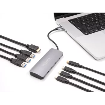 USB-C-Hub DELOCK 64323 — USB 3.2 Gen 2 Type-C-Host, HDMI + 2× USB-A + 2× USB-C, 10 Gbit/s, grau
