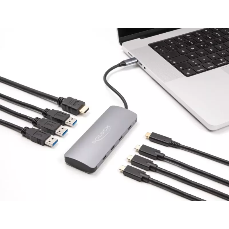 USB-C-Hub DELOCK 64323 — USB 3.2 Gen 2 Type-C-Host, HDMI + 2× USB-A + 2× USB-C, 10 Gbit/s, grau
