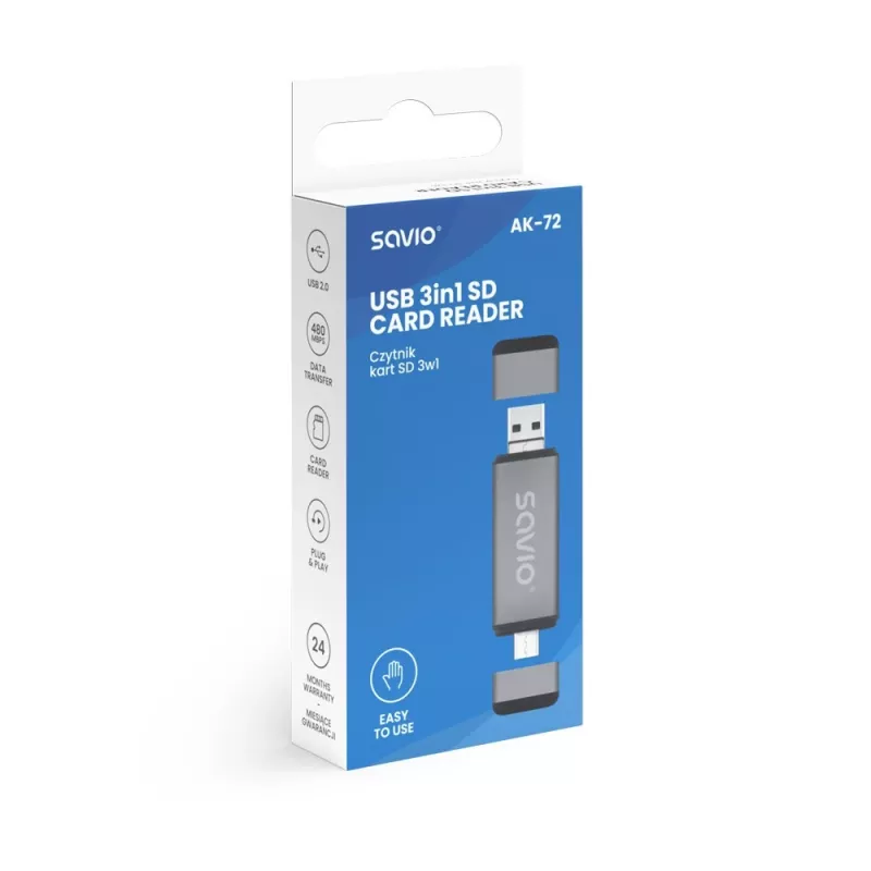 SD-Kartenleser 3-in-1, USB-C + USB-A 2.0 + Micro-USB
