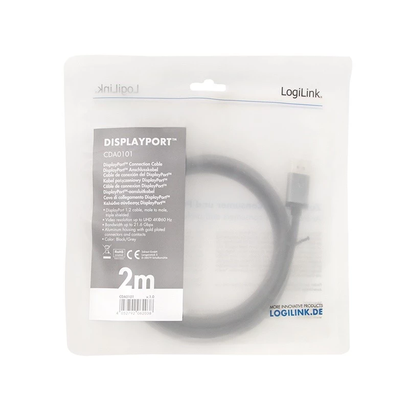 DisplayPort-Kabel LogiLink CDA0101 2 m schwarz grau