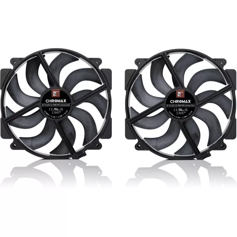 Noctua NF-A14x25r G2 PWM Sx2-PP chromax.Schwarz 140 mm Dual-Fan-Set