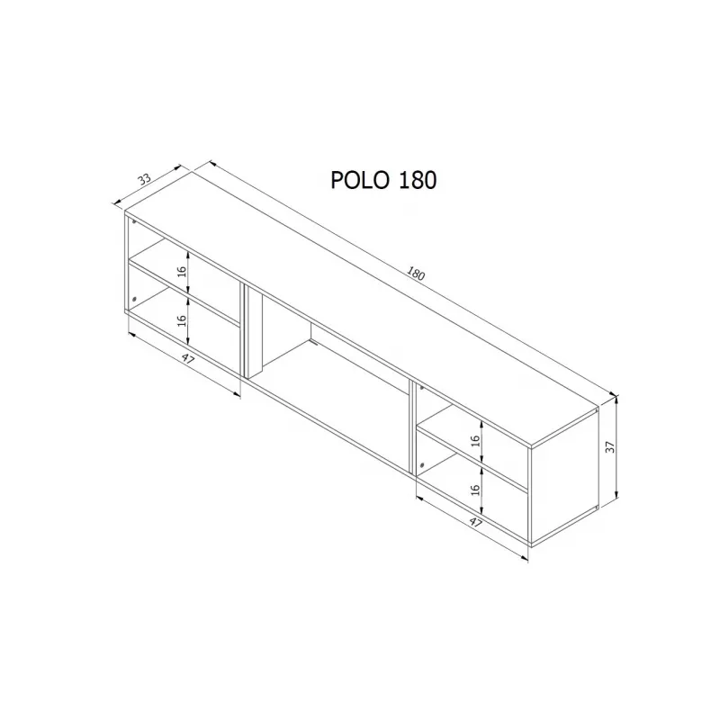 TV-Schrank Cama Meble POLO 180x33x39 cm mit elektrischem Kamin 1400–1600 W, schwarz, 2 Regalböden, Laminat