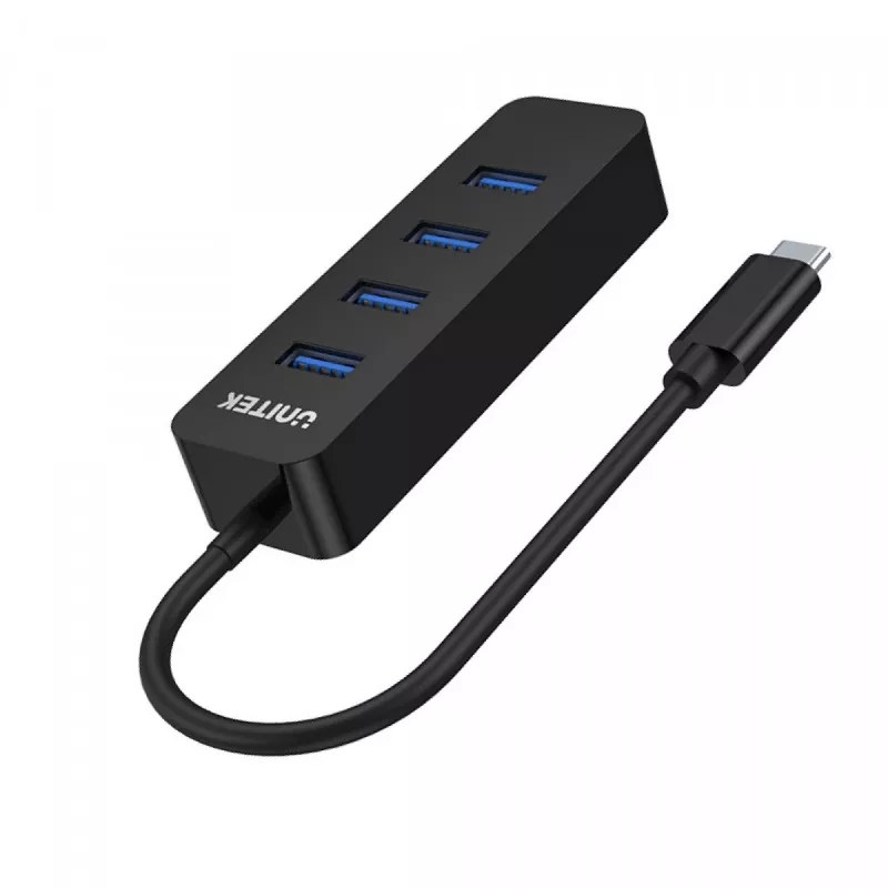 USB-Hub Unitek uHUB Q4 – 4-Port USB 3.2 Gen 1 (Typ-A) Hub, USB-C Host, 5 Gbit/s, 10 W, schwarz