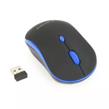 Kabellose optische Maus Gembird MUSW-4B-03-B, RF, beidhändig, 1600 DPI, 4 Tasten, batteriebetrieben, blau/schwarz