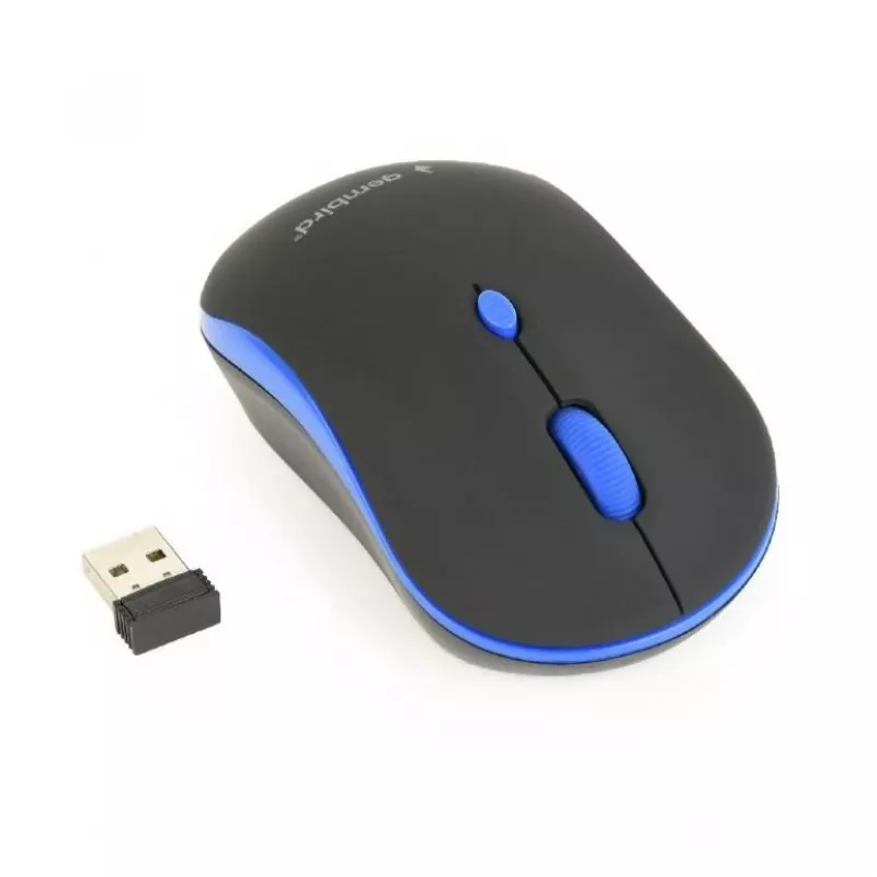 Kabellose optische Maus Gembird MUSW-4B-03-B, RF, beidhändig, 1600 DPI, 4 Tasten, batteriebetrieben, blau/schwarz