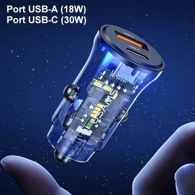 Autoladegerät usams CC164CC01 30W mit 1×USB-A und 1×USB-C für schnelles Laden