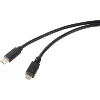 Renkforce USB-Kabel USB 2.0 USB-C® Stecker, USB-Micro-B Stecker 1,00 m Schwarz Rund RF-5719754