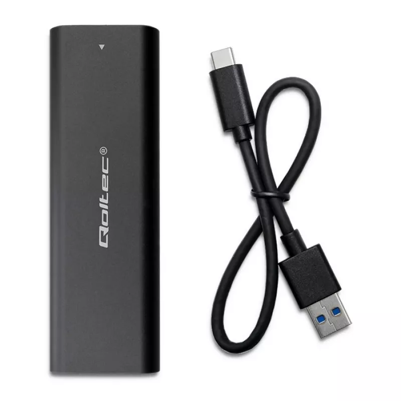 SSD-Gehäuse QOLTEC 50312 Schwarz für einzelnes M.2 SATA-Laufwerk, USB Type-C (USB 2.0 / 3.2 Gen 1)