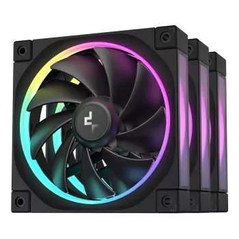 120-mm-PC-Lüfter DeepCool FL12 3-in-1 Schwarz, 120×25 mm, 2150 U/min, Fluid Dynamic Bearing, PWM, 55 CFM, 32 dB, 3er-Pack