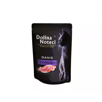 Nassfutter für Katzen dolina noteci Premium Rabbit 85 g Pastete – Einzelportionsbeutel, getreidefrei, 82 % Feuchtigkeit