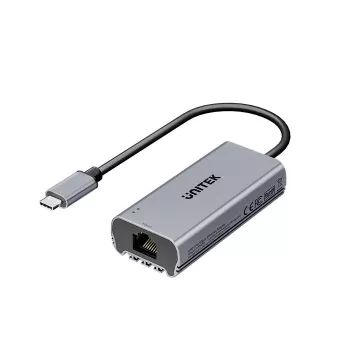 USB-C-auf-RJ45-Adapter Unitek U1343AGY01 — 5 Gbit/s Ethernet, USB-C (Stecker) auf RJ45 (Buchse), grau, 0,15 m Kabel