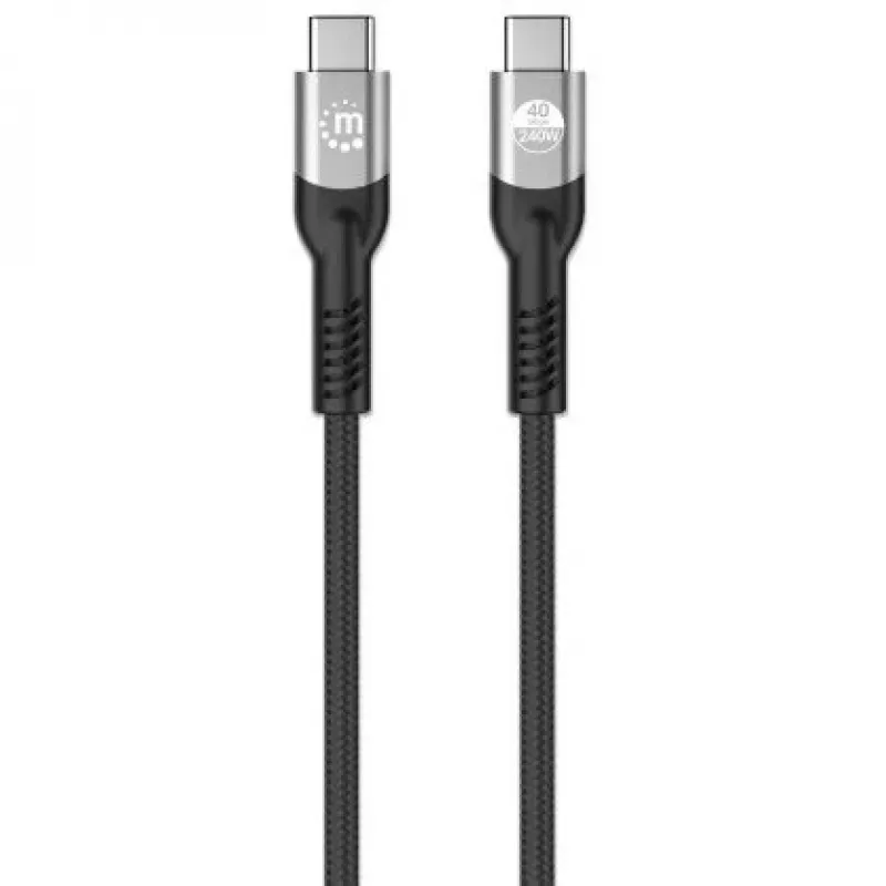 Manhattan Fast USB-C-zu-USB-C-Kabel (240 W), 1 m, 240-W-Laptop-Ladung + Hochgeschwindigkeitsdaten & -video, kompatibel mit allen Laptops (zusätzliches USB-C-240-W-Netzteil erforderlich), ultraschnelle Übertragung mit 40 Gbit/s, schwarz, 3 Jahre Garantie