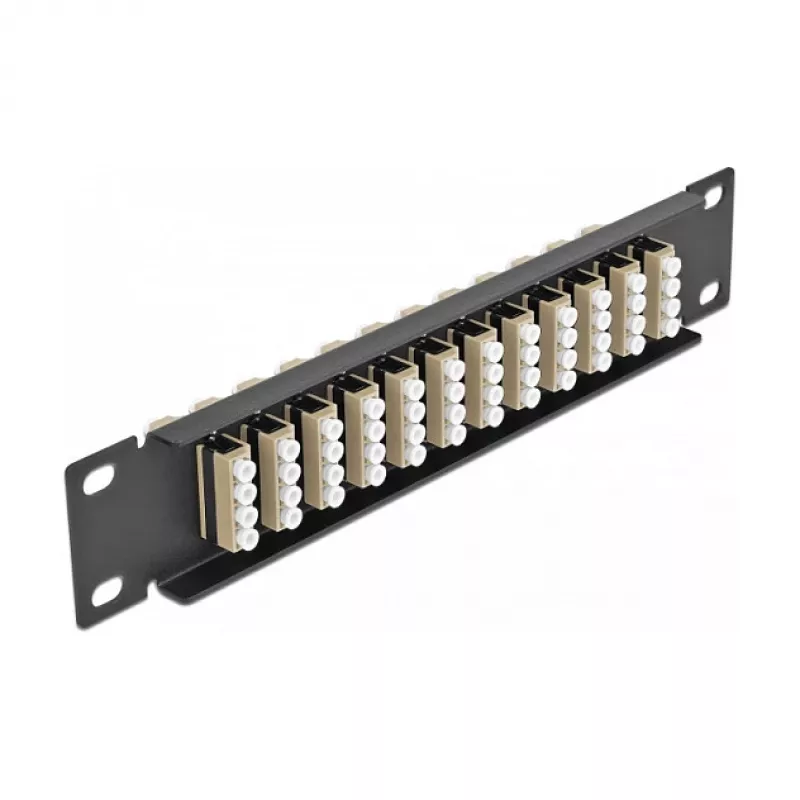 Glasfaser-Patchpanel DeLOCK 10 Zoll 12 Port LC Quad Beige 1U Schwarz