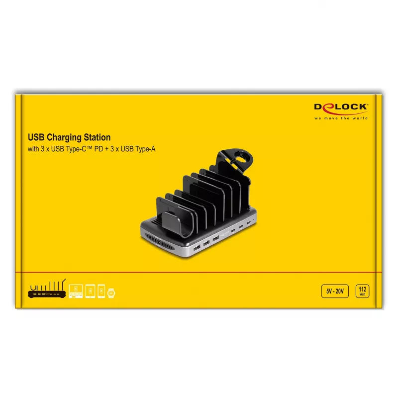 DeLOCK USB-Ladestation 3 x USB Type-C PD 3 x USB Type-A 112 W