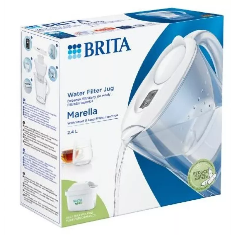 Wasserfilterkanne BRITA Marella mit Maxtra Pro Kartusche, 2,4 L Wassertank, weiß, ergonomischer Griff