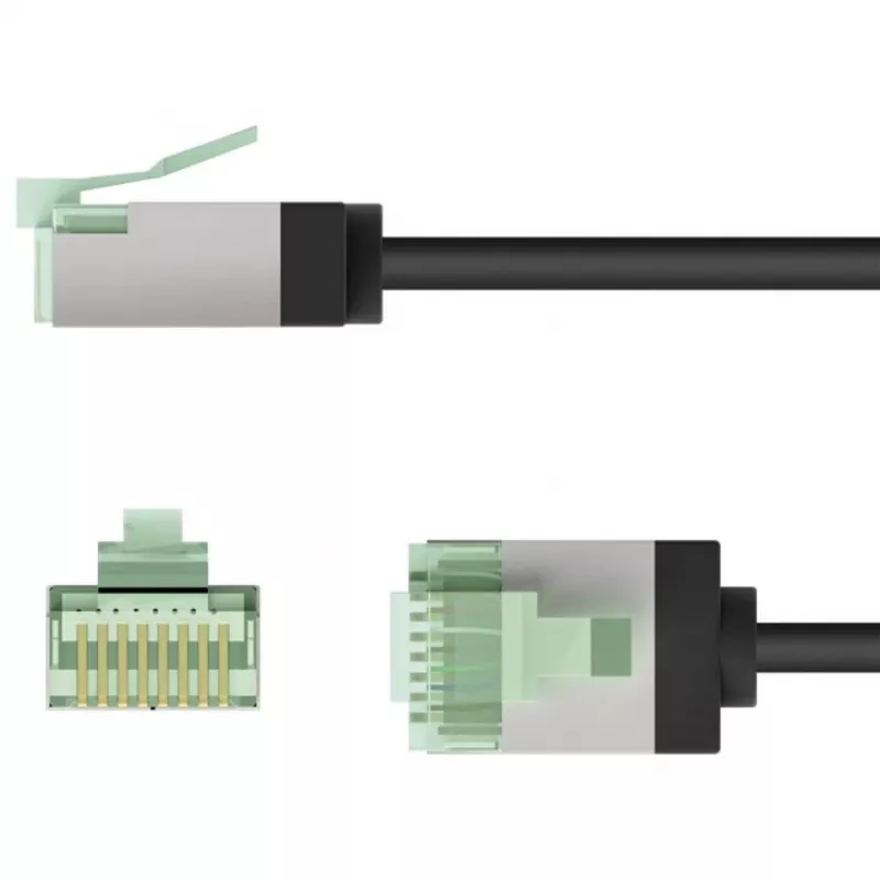 Goobay Ultra-Flexibles CAT 8.1 Patchkabel schlank U/FTP schwarz - extra-kurzer Stecker 99,9% (74354)