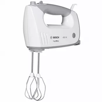 Handmixer Bosch MFQ36480 – 450 W, 5-Gang mit Turbo, grau/weiß, Rührbesen und Knethaken